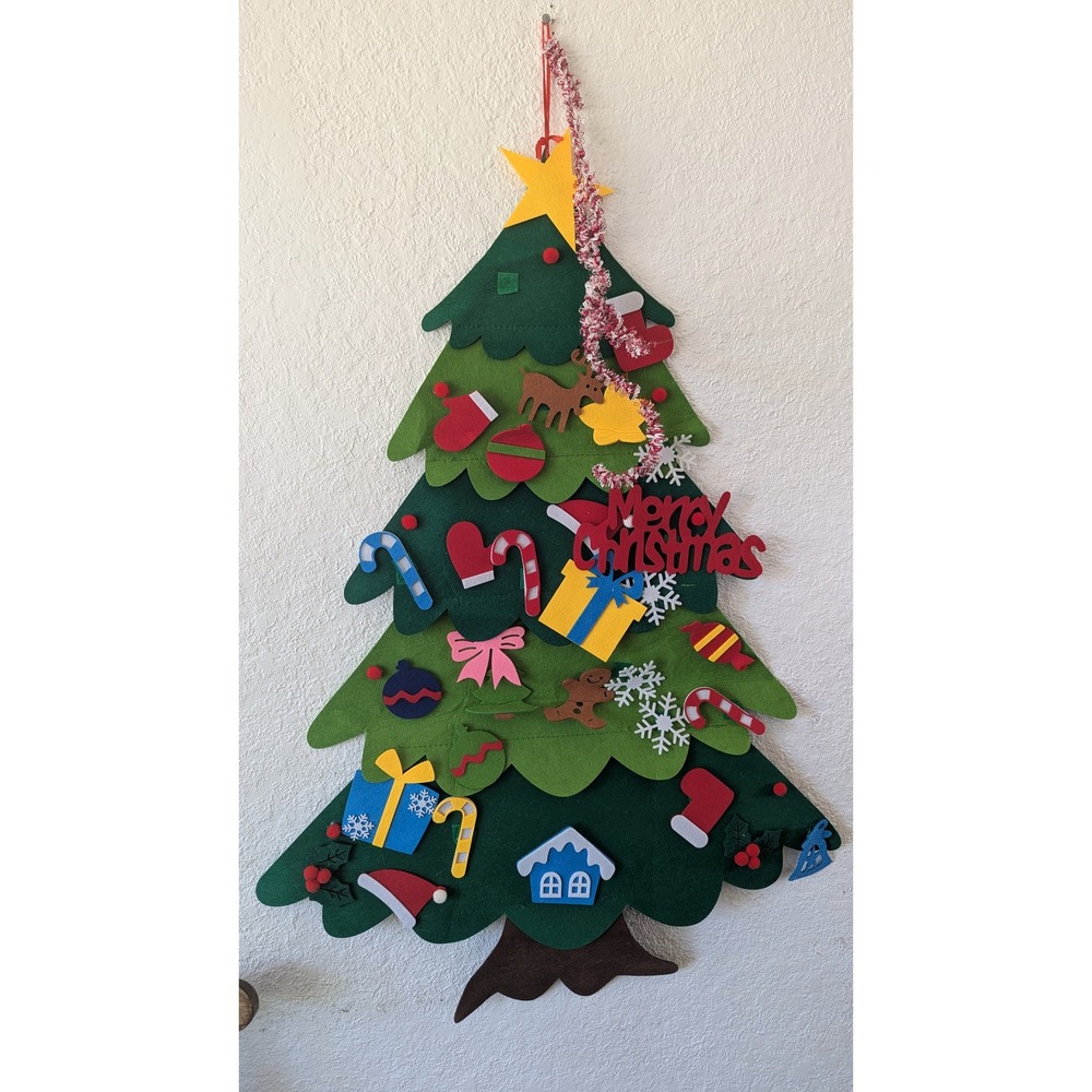 DIY Felt Christmas Tree Wall Hanging with Detachable Ornaments Green 42 Inch